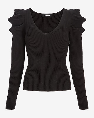 V-Neck Puff Sleeve Sweater