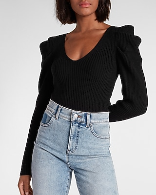 V-Neck Puff Sleeve Sweater