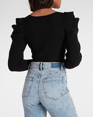 V-Neck Puff Sleeve Sweater