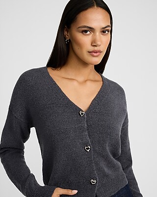 V-Neck Heart Button Cardigan - image 2