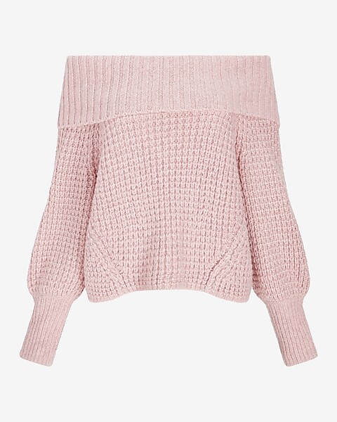 Chunky Thermal Off The Shoulder Balloon Sleeve Sweater   Express