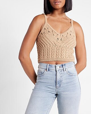 Crochet Knit Cropped Sweater Cami Express