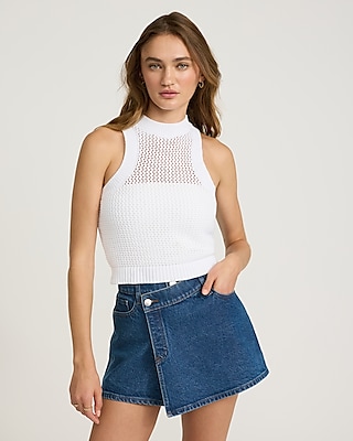 High Neck Open Stitch Sweater Tank | Express