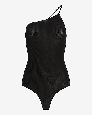 Ribbed One Shoulder Thong Bodysuit
