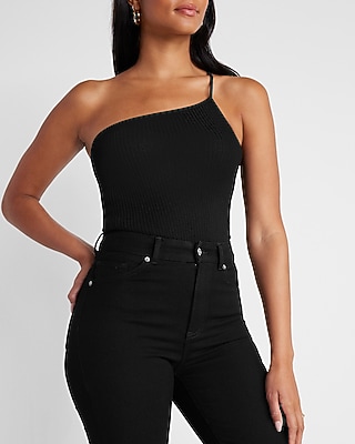 Ribbed One Shoulder Thong Bodysuit