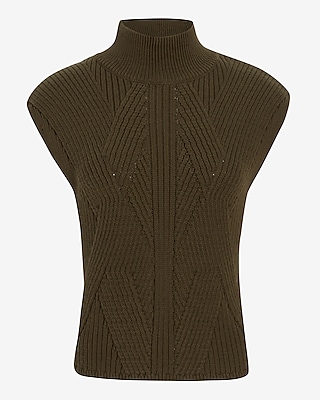 Ribbed Mock Neck Cap Sleeve Sweater