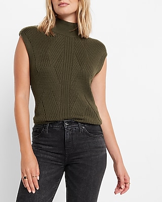 Ribbed Mock Neck Cap Sleeve Sweater