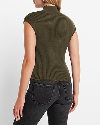 Ribbed Mock Neck Cap Sleeve Sweater