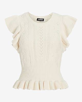 Ruffle Mixed Knit Peplum Sweater