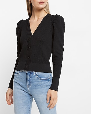 Puff Shoulder Stitched Cardigan