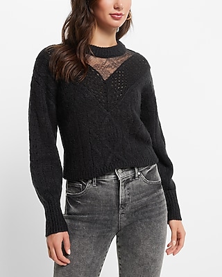 Cable Knit Crew Neck Lace Sweater | Express