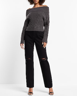 Off The Shoulder Cable Knit Sweater