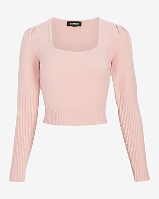 Square Neck Puff Sleeve Cropped Sweater