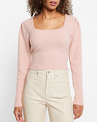 Square Neck Puff Sleeve Cropped Sweater