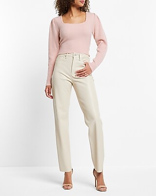 Square Neck Puff Sleeve Cropped Sweater