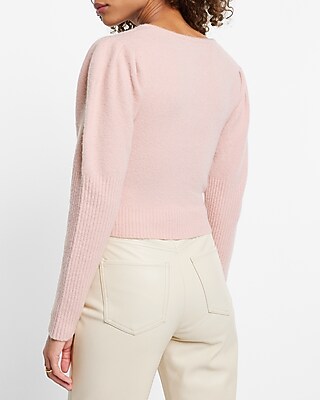 Square Neck Puff Sleeve Cropped Sweater