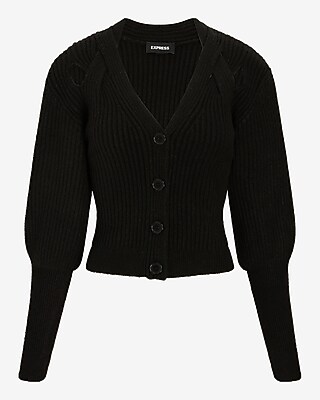 V-Neck Balloon Sleeve Criss Cross Cutout Cardigan
