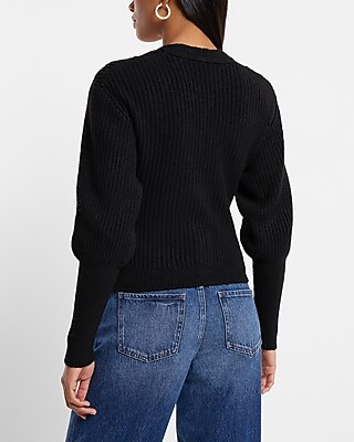 V-Neck Balloon Sleeve Criss Cross Cutout Cardigan