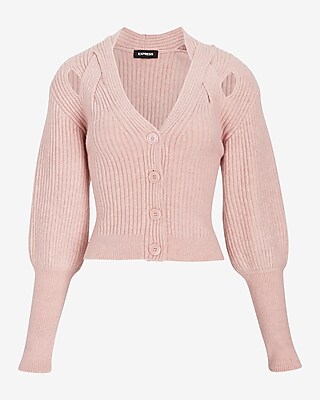 V-Neck Balloon Sleeve Criss Cross Cutout Cardigan