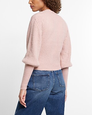 V-Neck Balloon Sleeve Criss Cross Cutout Cardigan