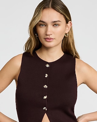 Crew Neck Novelty Button Cutaway Sweater Vest - image 2