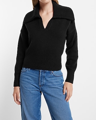 Collared V-Neck Long Sleeve Sweater