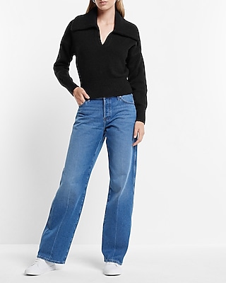 Collared V-Neck Long Sleeve Sweater