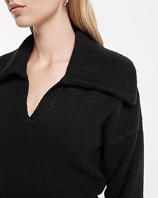 Collared V-Neck Long Sleeve Sweater