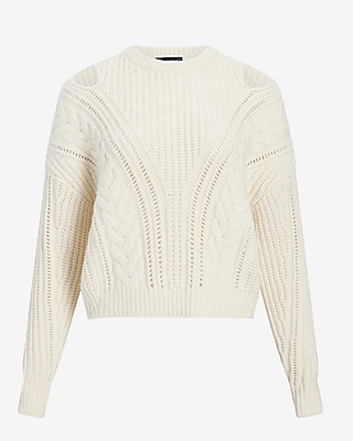 Cable Knit Crew Neck Cutout Sweater