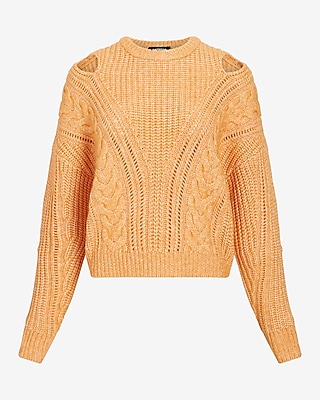Cable Knit Crew Neck Cutout Sweater