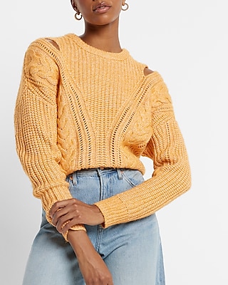 Cable Knit Crew Neck Cutout Sweater