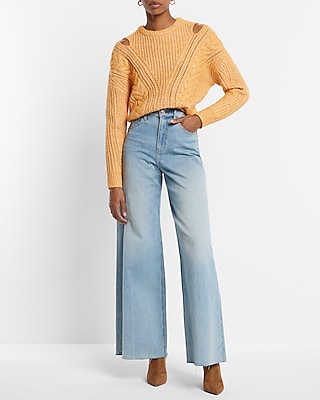 Cable Knit Crew Neck Cutout Sweater