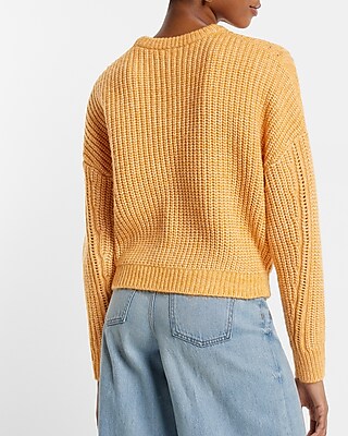 Cable Knit Crew Neck Cutout Sweater
