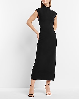 Body Contour Mock Neck Cap Sleeve Back Cutout Sweater