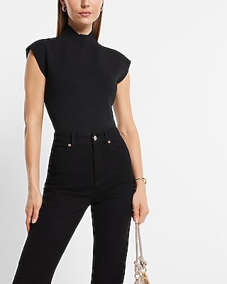 Body Contour Mock Neck Cap Sleeve Back Cutout Sweater