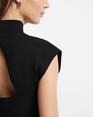 Body Contour Mock Neck Cap Sleeve Back Cutout Sweater