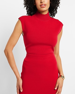 Body Contour Mock Neck Cap Sleeve Back Cutout Sweater