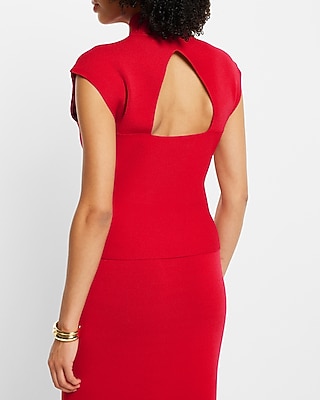 Body Contour Mock Neck Cap Sleeve Back Cutout Sweater