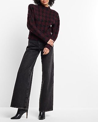 Houndstooth Mock Neck Padded Shoulder Sweater - image 2
