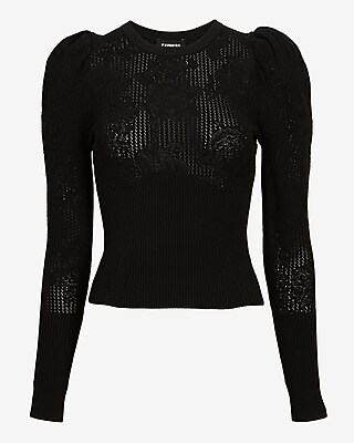 LACE STITCH PUFF SLV PO 9613140:PITCH BLACK:XS