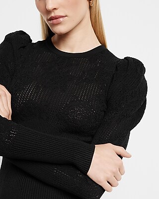 LACE STITCH PUFF SLV PO 9613140:PITCH BLACK:XS