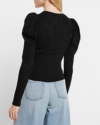 LACE STITCH PUFF SLV PO 9613140:PITCH BLACK:XS