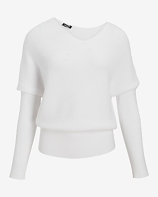 Asymmetrical V-Neck Long Sleeve Banded Bottom Sweater