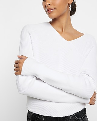 Asymmetrical V-Neck Long Sleeve Banded Bottom Sweater