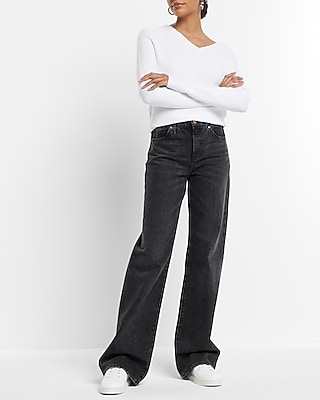 Asymmetrical V-Neck Long Sleeve Banded Bottom Sweater