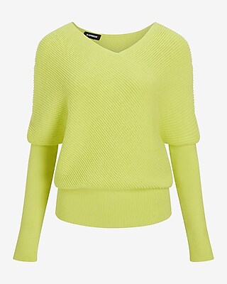 Asymmetrical V-Neck Long Sleeve Banded Bottom Sweater