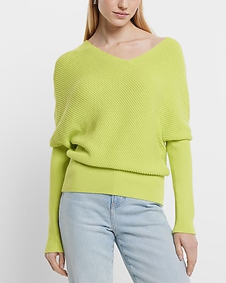 Asymmetrical V-Neck Long Sleeve Banded Bottom Sweater