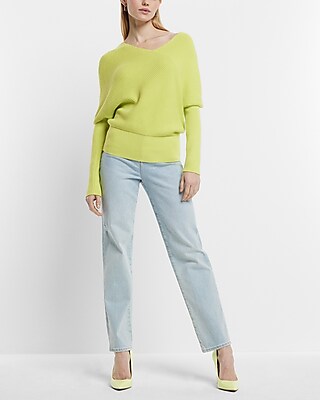 Asymmetrical V-Neck Long Sleeve Banded Bottom Sweater