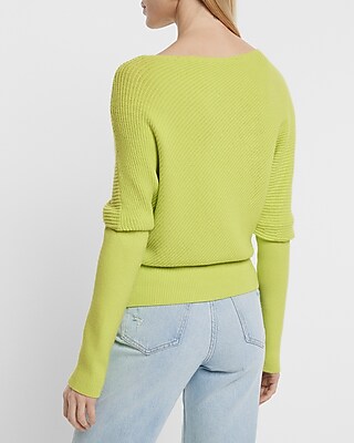 Asymmetrical V-Neck Long Sleeve Banded Bottom Sweater