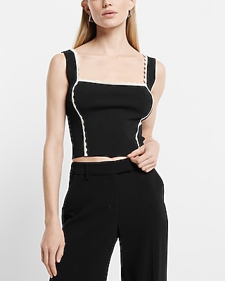 SCALLOP TIPPED SWEATER CROPPED TANK 9613166:PITCH BLACK:M